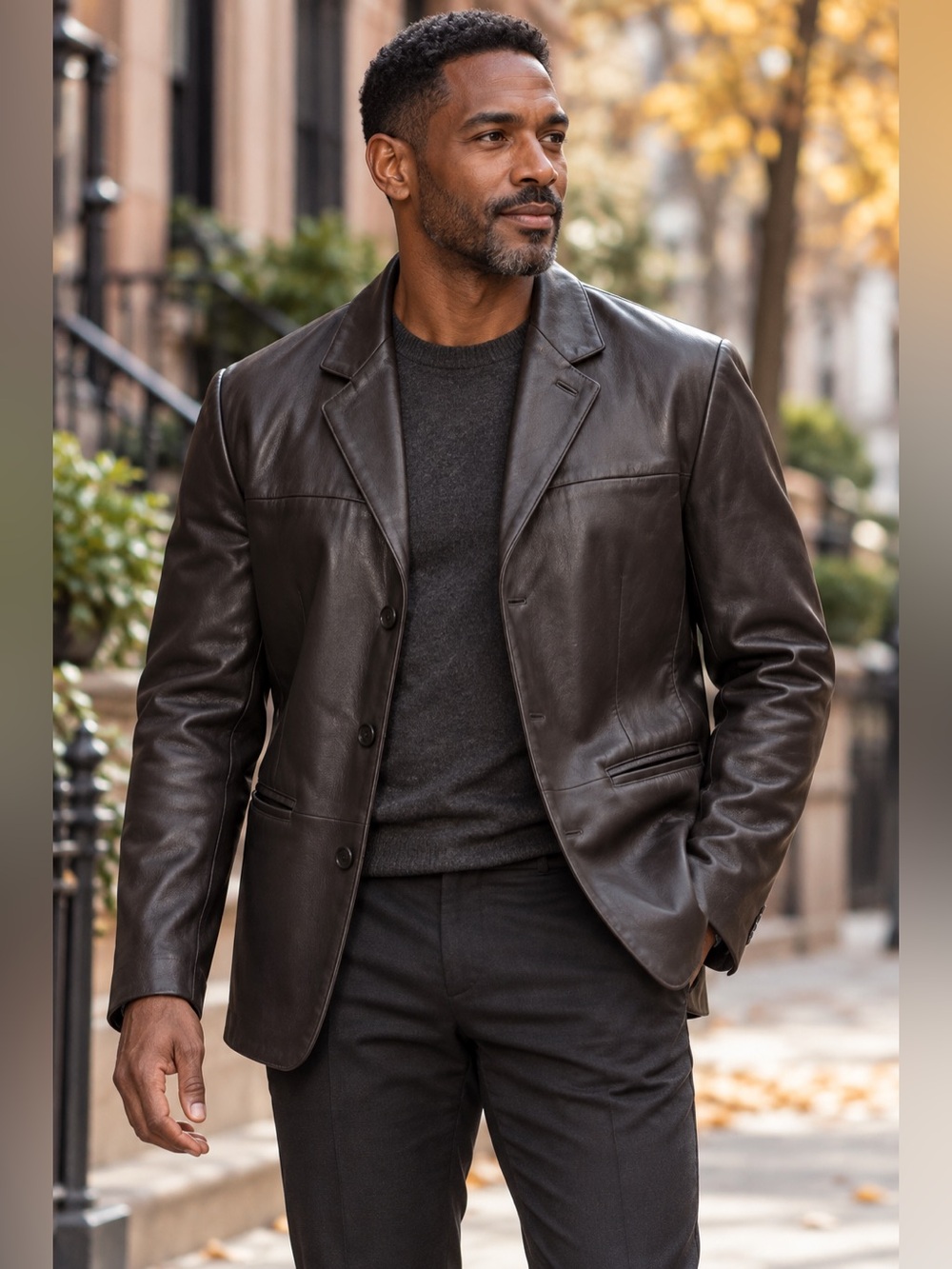 Murano Vintage Black Exec. Genuine Lamb Skin Leather 3-Button Blazer Lg Classic